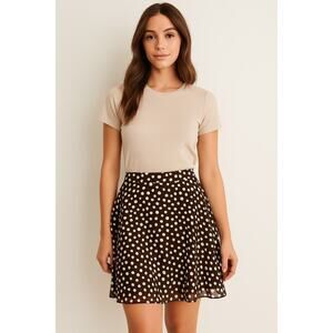 Inc international flowy chocolate brown polkadot chiffon lined midi skirt EUC L